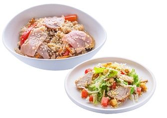 Ланч ПН-ЧТ: &quot;Тяхан с грудинкой + салат Цезарь с курицей&quot; 